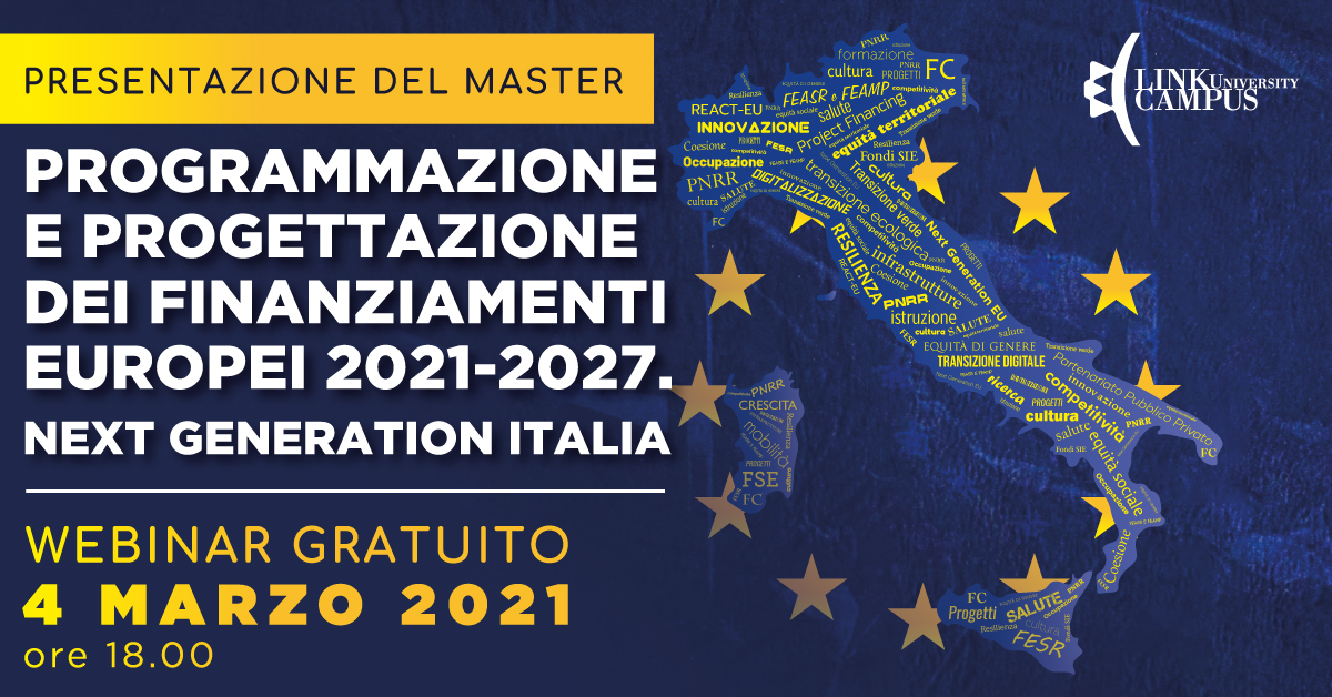 Presentazione del Master Programmazione e progettazione dei finanziamenti europei